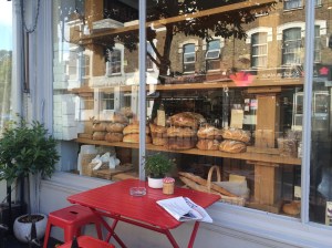 Outside seating area at Lavelli Bakery, Churchfields Road, Acton Central